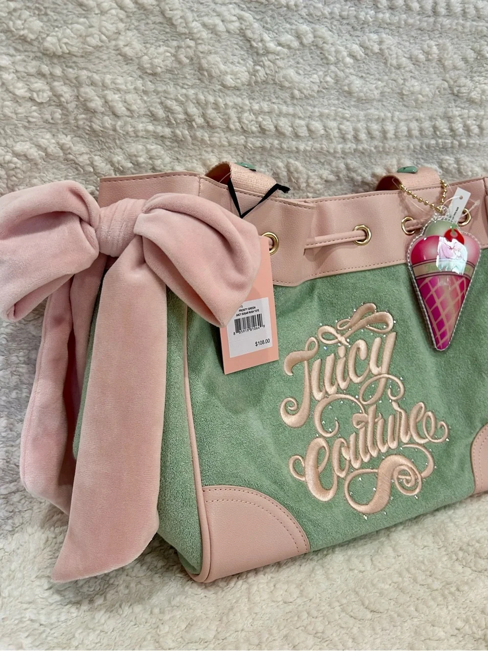 Juicy Couture Juicy Sugar Rush Tote in Frosty Green Ice Cream Purse Charm Y2K
